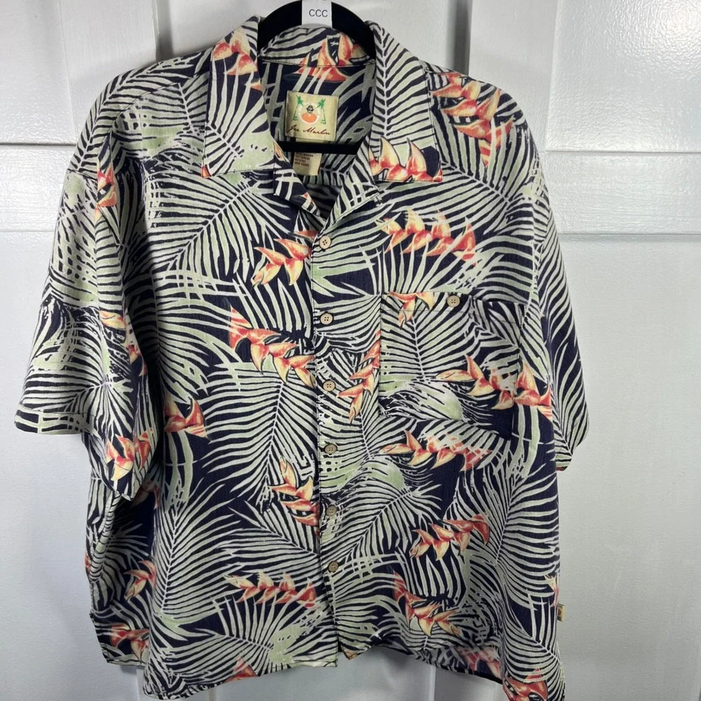 Joe Marlin Mens 2XL Tropical Palm Bird of Paradise Rayon Blend Camp Shirt 1486